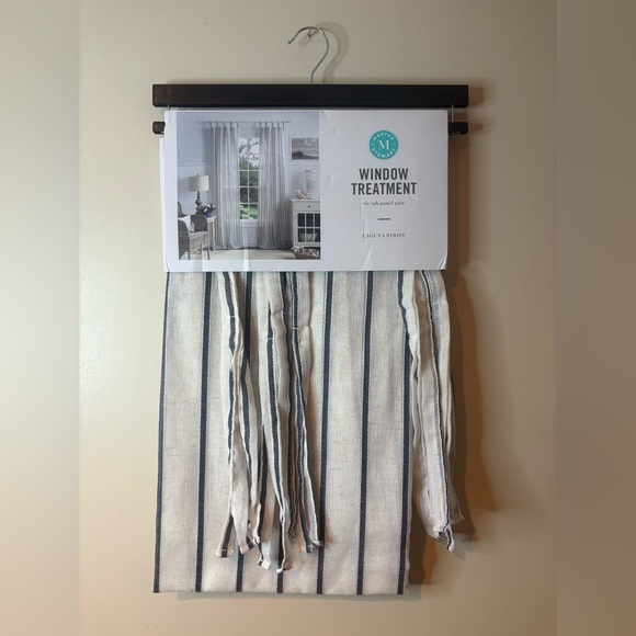 Martha Stewart Laguna Stripe Tie Tab Panel Pair Curtains - Picture 1 of 8